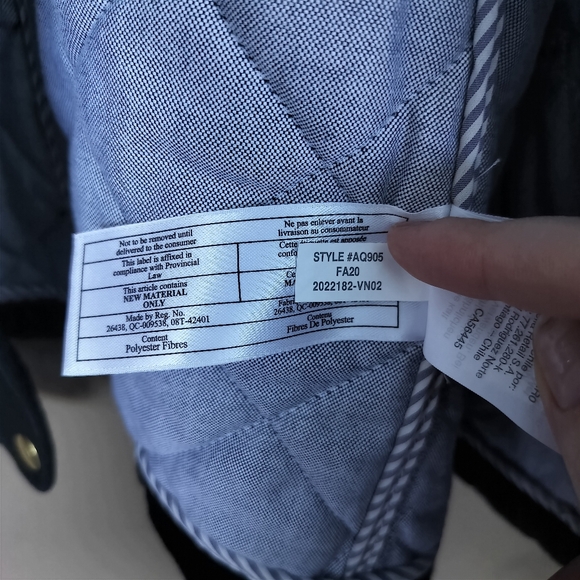 JCrew Black Quilted Barn Jacket Chore Coat Gold Hardware and Corduroy Collar - Picture 8 of 9